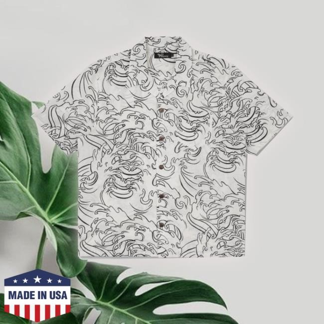 "Gakunami Wave" Cotton And Linen Aloha T-Shirt